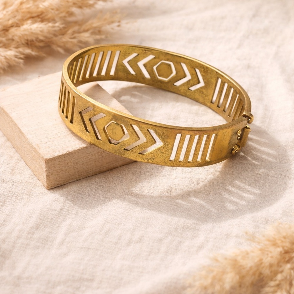 Vintage Brass Geometric Cuff Bracelet